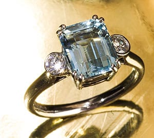 Emerald-cut aquamarine Art Deco ring