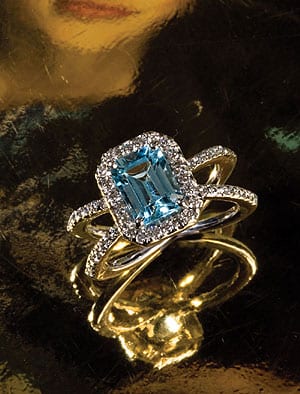 Aquamarine and Diamond Azura Ring
