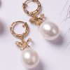 Large pearl, 14ct gold and diamond earrings
