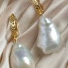 Lustrous high-quality baroque pearl and 14ct gold earrings