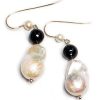 Sweet Cecile natural baroque pearl, onyx and sterling silver earrings