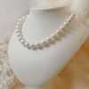 Elegant large natural pearl, diamond and 14ct white gold necklace