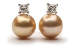 Fabulous natural gold pearl, diamond and 14ct gold earrings from the South Seas