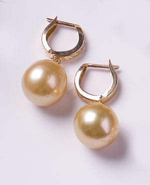 Natural South Sea Golden Pearl Earrings set on Diamond Cut 14ct Yellow Gold from the new Pearl Jewellery Collection