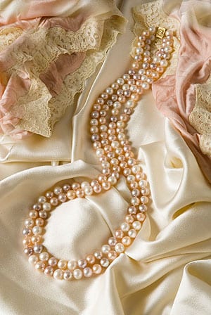 Gorgeous new double-strand natural orchid pearl and 14ct gold necklace