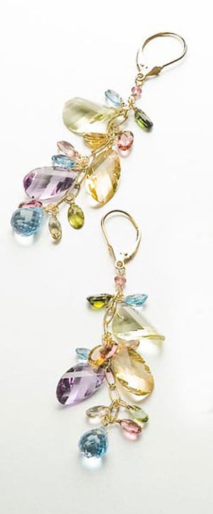Elegant Martinique 14ct Gold & Gemstone Cluster Earrings