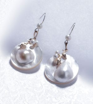 Moonburst Earrings from Hawaii in lustrous mabe pearls and 14ct gold