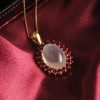Sensational natural moonstone, ruby and 18ct gold pendant necklace