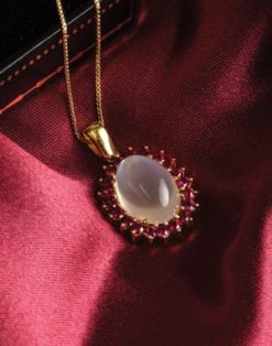 Sensational natural moonstone, ruby and 18ct gold pendant necklace