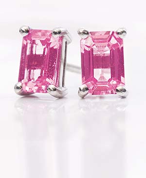 Emerald cut Pink Sapphire Earrings, 1.20 carats, set on 18ct Gold