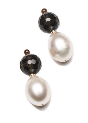 Dramatic natural pearl, smoky quartz and 14ct gold Rothschild Earrings