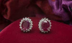 Classic 1.62 carat Burmese ruby and diamond cluster earrings set in 18ct white gold