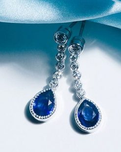 Fabulous blue Ceylon sapphire and diamond teardrop earrings from Hatton Garden