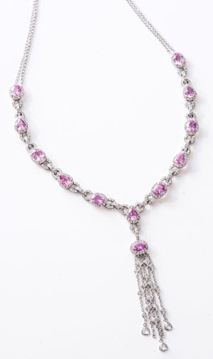 Fine natural Ceylon pink sapphire and diamond necklace: nearly 14 carats