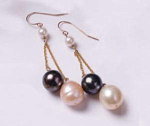 South Sea pearl, Tahitian black pearl, and 14ct gold earrings