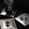 New Hatton Garden Collection: Top quality Blue Topaz and Diamond Earring and Pendant Set in 18ct white gold