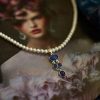 Fabulous and elegant new natural pearl and tanzanite chandelier necklace