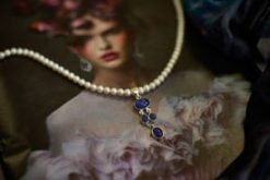 Fabulous and elegant new natural pearl and tanzanite chandelier necklace