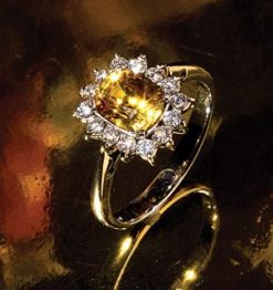 Natural yellow sapphire and diamond 18ct gold ring