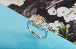 Fabulous new yellow sapphire, diamond and platinum ring from Hatton Garden
