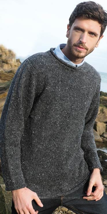 Stylish curl neck Donegal wool sweater in four great fleck colours ...