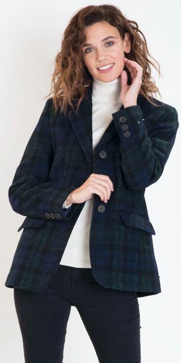 Smart Bonnie jacket, in pure wool Black Watch tartan Harris Tweed CountryClubuk