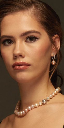 New Rossini Necklace of large, natural white pearls with a fabulous feature clasp of diamonds and gold