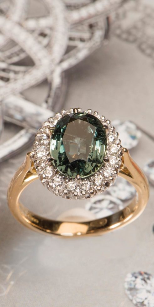 Oval natural green sapphire ring vintage teal sapphire engagement ring –  Ohjewel