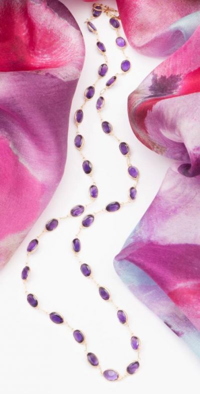 Enchanting New Athena Necklace from Hatton Garden in High Quality Natural Amethyst and 18ct Gold