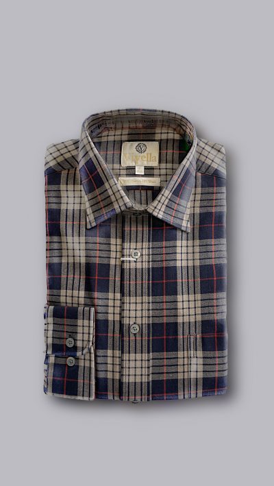 The Viyella Shirt: its own Purple Brand Check in the 80/20 Cotton and Merino Wool Classic Fit, Plain Collar Shirt: 16in collar