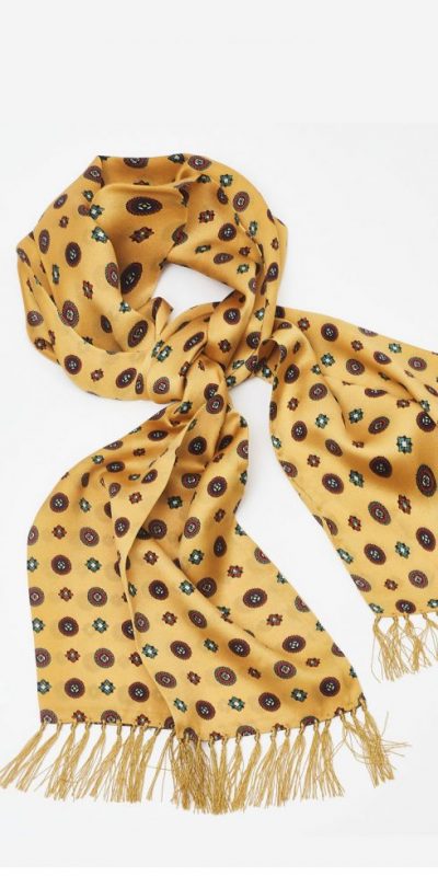 Tootal silk scarf: best price for this elegant, sophisticated aviator silk scarf in gold with medallion pattern: still made by Tootal from the original brand archive - Image 3