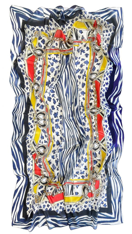 Stunning equestrian inspired large Briglia Stole in pure silk chiffon from the new Zaza Collection: versatile and perfect edit in the new season colours