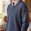 Pure cashmere v neck jumper for men in periwinkle blue at CountryClubuk best price