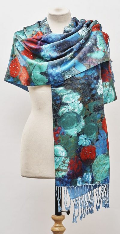 Artistic, luxurious silk satin stole: the French symbolist painter Odilon Redon's romantic ‘Ophelia Among the Flowers’: recreated in silk by Fox & Chave, double sided, reversible and warm - Image 2
