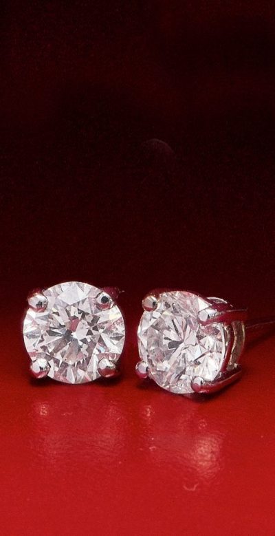 Exceptional Two Carat Diamond Earrings of the best diamond colour D, set in 18ct Gold: Members save a cool £10,000 or more: sold to a Member