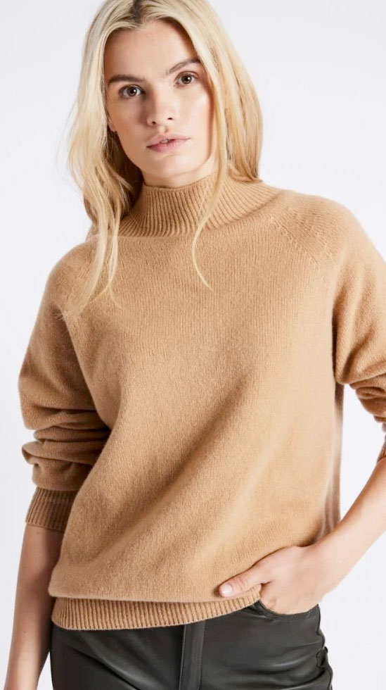 cashmere-wool two-ply turtle neck knit 