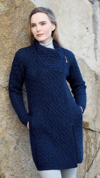 Fabulously stylish new merino wool Aran side zip coat blends fashion, top quality and warmth: the Liffey, by West End of Co Kildare - Image 5