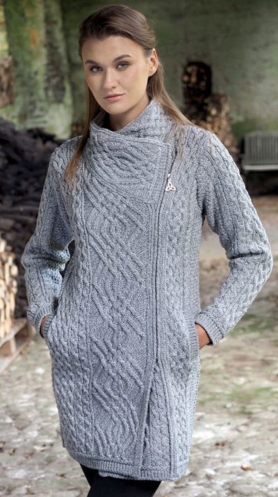 Fabulously stylish new merino wool Aran side zip coat blends fashion, top quality and warmth: the Liffey, by West End of Co Kildare - Image 4