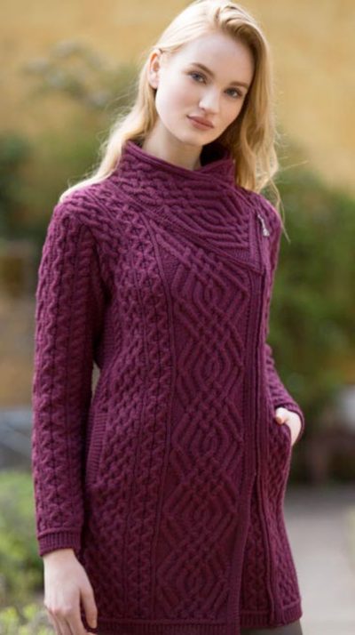 Fabulously stylish new merino wool Aran side zip coat blends fashion, top quality and warmth: the Liffey, by West End of Co Kildare - Image 3
