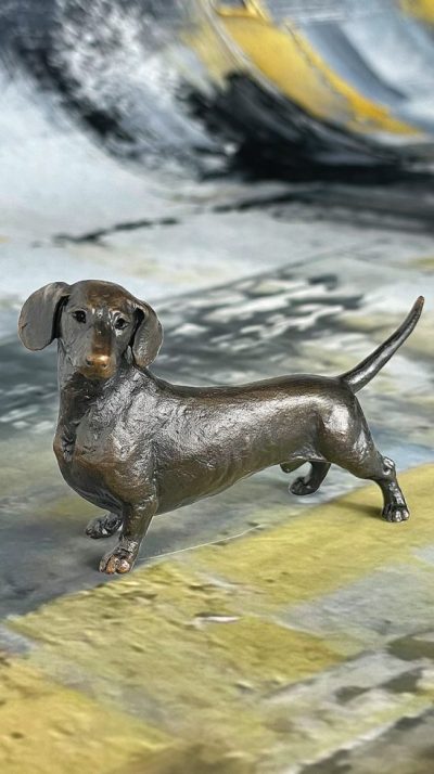 Limited Edition Bronze ‘Small Dachshund Standing’: a delightful new work of art by leading international animalier sculptor by Michael Simpson