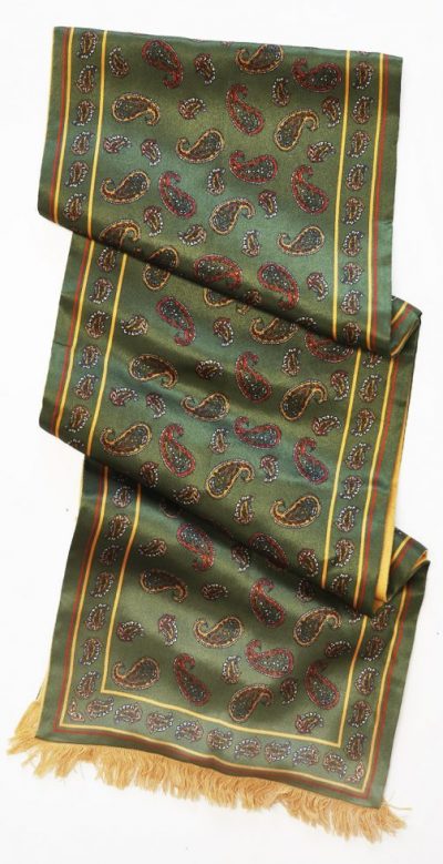Smart Tootal Green and Gold Paisley Silk Scarf with Gold Brushed Back Silk: Stylish and warm: Club Members save more than £20