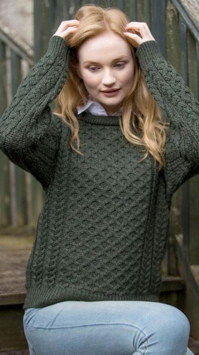 The classic Aran Crew Neck Jumper knitted by specialists West End in Ireland: soft, stylish and warm pure Merino wool: the Kildare in six great colours - Image 4