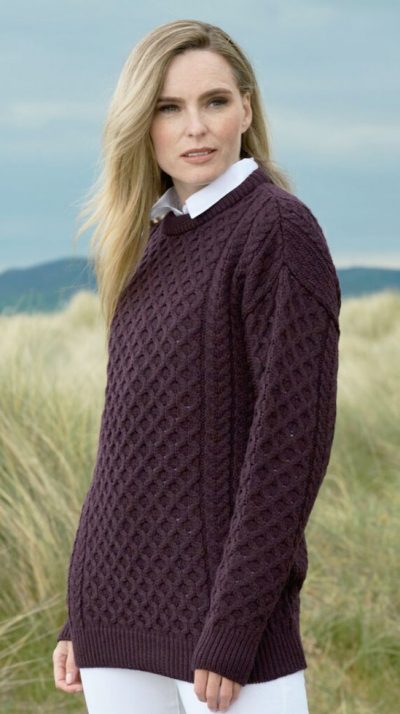 The classic Aran Crew Neck Jumper knitted by specialists West End in Ireland: soft, stylish and warm pure Merino wool: the Kildare in six great colours - Image 3