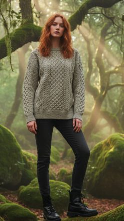 Classic Aran crew neck jumper by world famous Irish knitters West End : best price at CountryClubukKnitwear