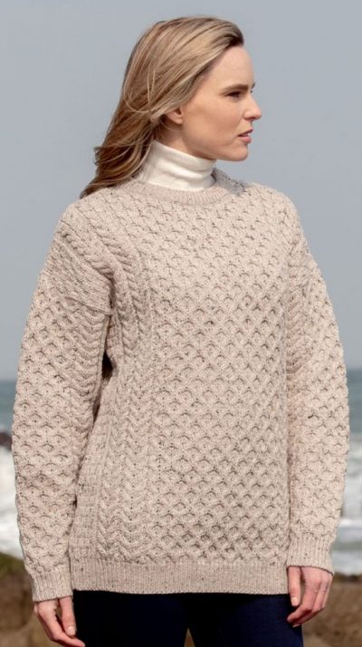 The classic Aran Crew Neck Jumper knitted by specialists West End in Ireland: soft, stylish and warm pure Merino wool: the Kildare in six great colours - Image 2