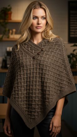 Super-soft Aran knitted Cape in pure Merino Wool for a warm and stylish finish: the Connemara by West End Knitwear of County Kildare