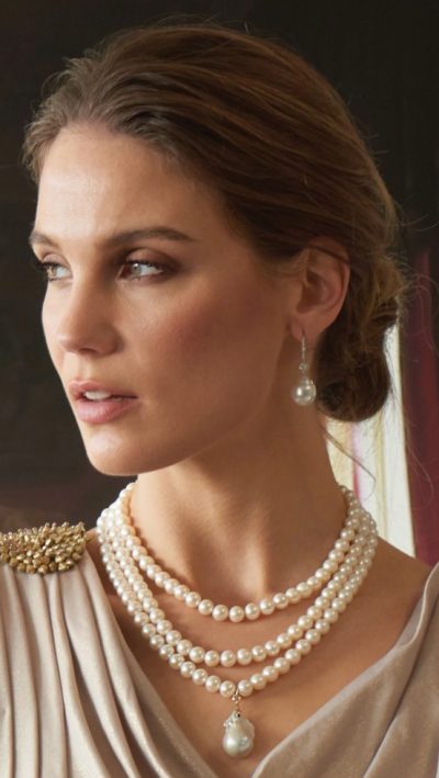 Pearl Sensation: the enchanting new Cascade Pearl, Diamond and 14ct Gold Three-Strand Necklace from the South Seas: it's pure haute couture