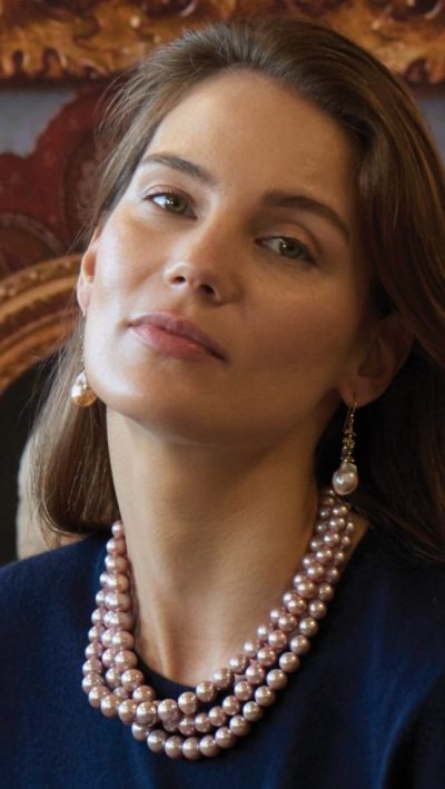 Prized natural royal purple pearls create the three-strand Iolanthe Necklace set with 14ct white gold, elegantly layered for relaxed yet precious style