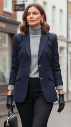 Elegant, feminine, the perfect classic ladies' pure wool navy single-breasted blazer tailored by Magee 1866