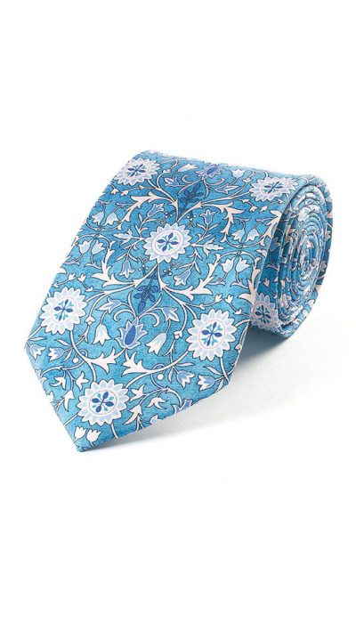 Fox & Chave: best price for the stylish William Morris Hammersmith design tie in blue: pure silk, hand finished